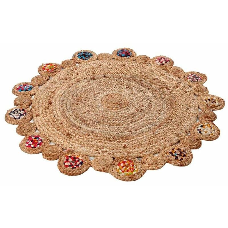 Tapis rond ethnique en jute et coton multicolore