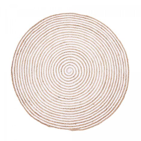 Tapis rond fait à la main Ø150cm blanc en jute motif simple pour chambre