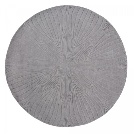 Tapis rond fait à la main Ø150cm gris en laine motif faux uni pour salon FOLIA