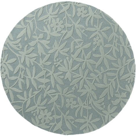 Tapis rond fait main Ø200cm vert en laine motif floral pour salon CLEAVERS