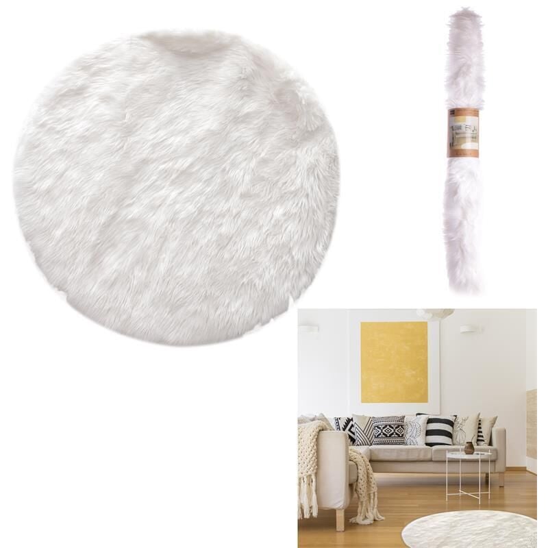 Tapis rond imitation fourrure - l 115 x l 115 x h 1 cm - Blanc - Livraison gratuite