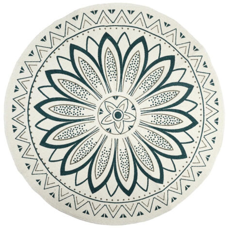 Tapis Rond Imprimé "Mandala" 90cm Blanc