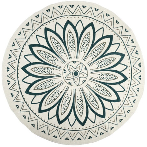 Tapis Rond Imprimé "mandala" 90cm Blanc