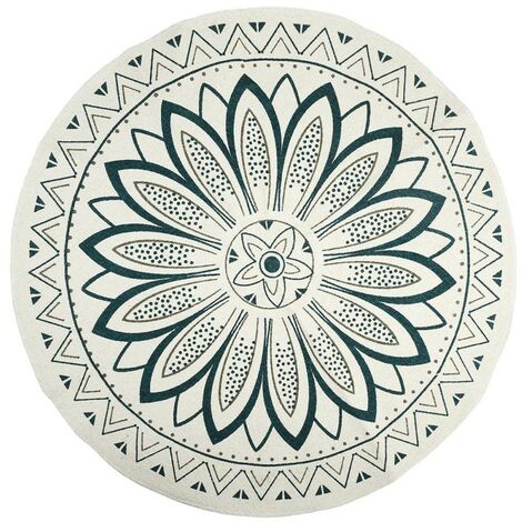 Tapis rond imprimé Mandala vert D90