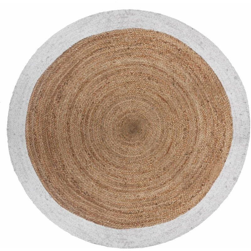 Silumen - Tapis Rond Jute 120cm Bicolore Naturel - Blanc