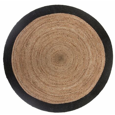 Tapis Rond Jute 120cm Bicolore Naturel - Noir - SILUMEN