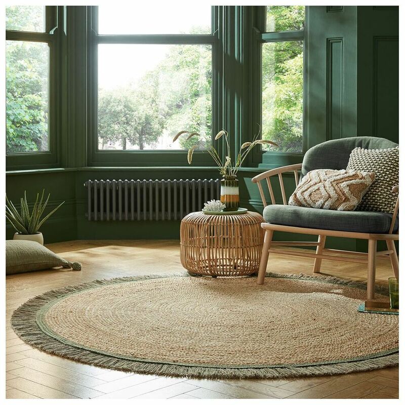 Tapis rond jute avec franges naturel Kahana Vert Ø180