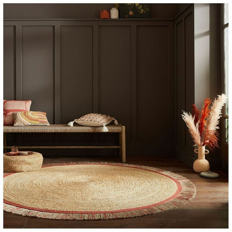 Flair Rugs - Tapis rond jute avec franges naturel Kahana Terracotta Ø180