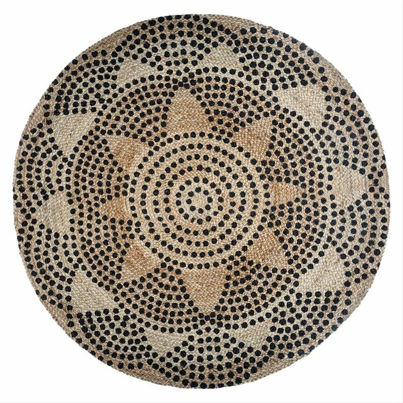 Silumen - Tapis Rond Jute Naturel 120cm - Motif Imprimee - Pois