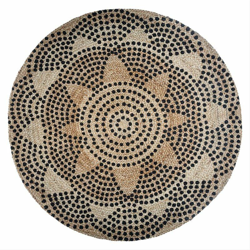 Silumen - Tapis Rond Jute Naturel 120cm - Motif Imprimee - Motif