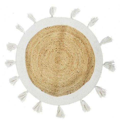 Tapis rond jute pompons blanc D80