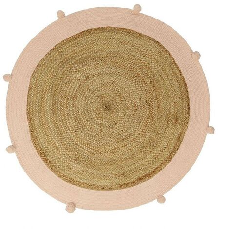 Tapis rond jute pompons rose D100