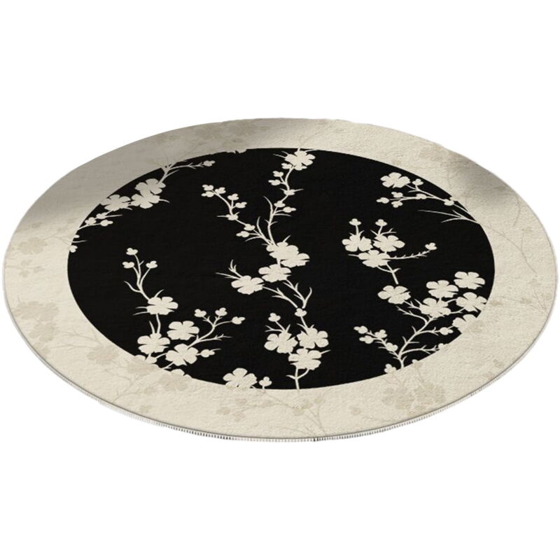 Feiyue - Tapis rond lavable de 2,6 pieds pour salon, noir et blanc, antidérapant, pour salle à manger, grand bureau, chambre à coucher, tapis rond