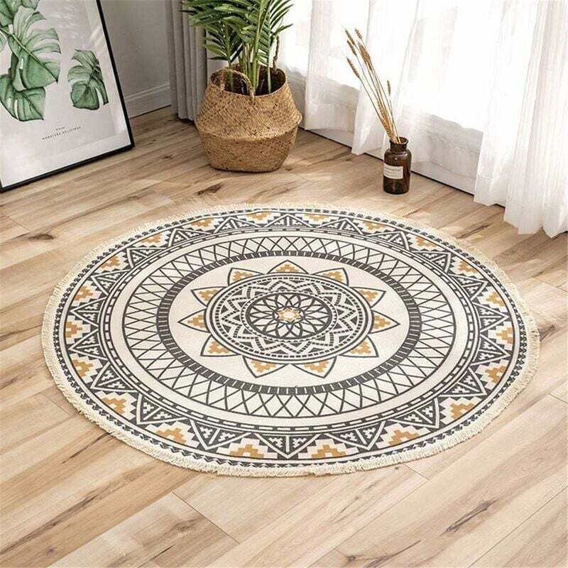 Guazhunifr - Tapis rond Mandala - En coton - Style bohème - Diamètre : 90 cm Guazhuni