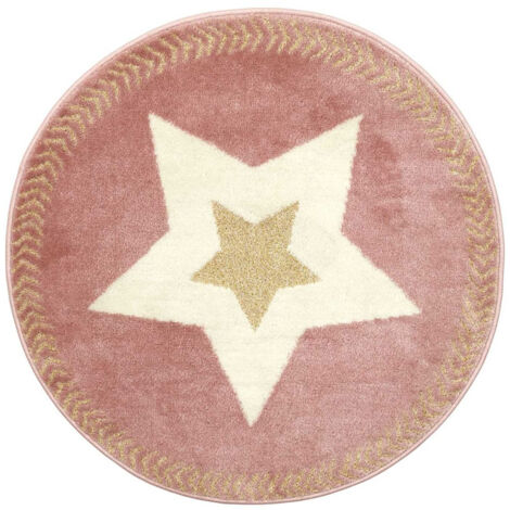 Tapis Rond Motif Etoile Rose et Doré