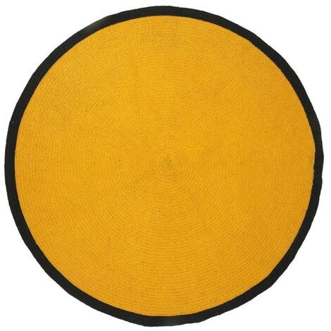 Tapis rond moutarde bord noir D120 coton