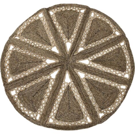 Tapis rond naturel en jonc de mer et coton style tropical - naturel jonc de mer