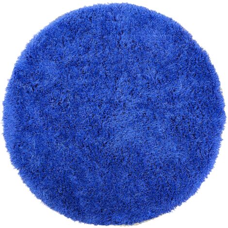 Tapis Rond Poil Long Bleu en Polyester et Coton pour Chambre ou Salon au Style Scandinave 140 cm Beliani - Bleu