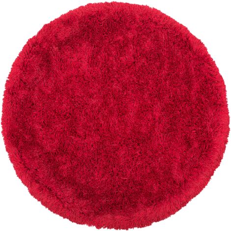 Tapis Rond Poil Long Rouge en Polyester et Coton pour Chambre ou Salon au Style Scandinave 140 cm Beliani - Rouge