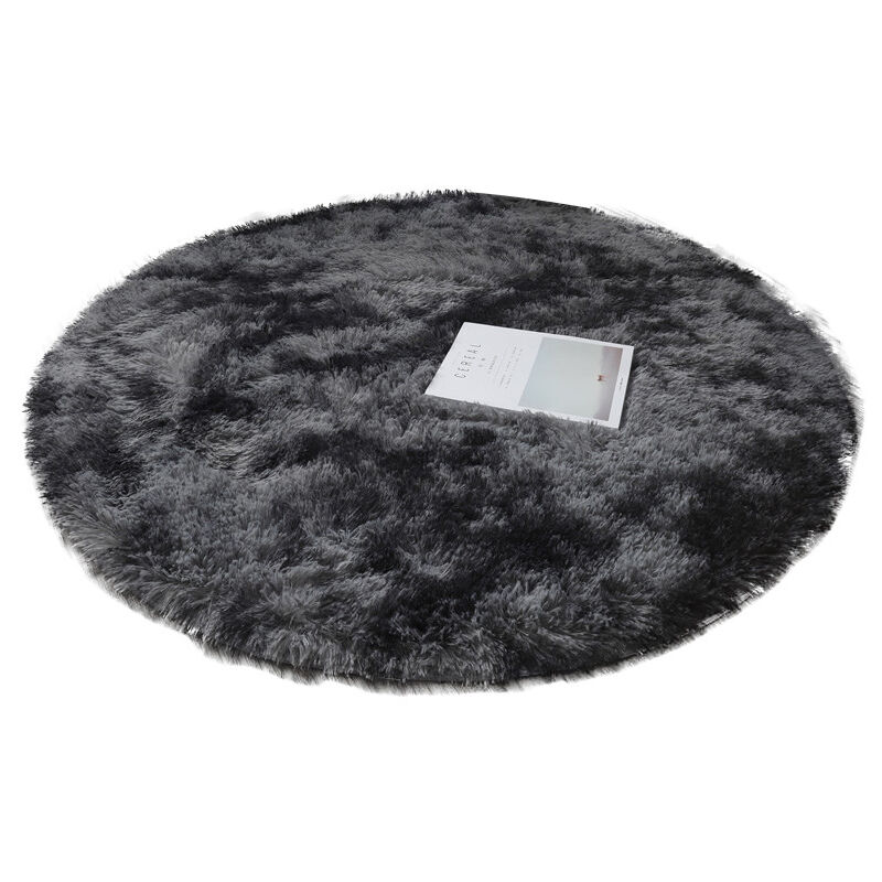 ZVD - Tapis Rond Shaggy à Poils Longs - Confortable et Antidérapant - Teinte Gris Foncé - 120cm x 120cm