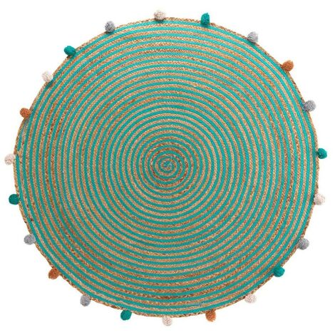 Tapis rond pompons 90 cm jute polycoton Baloo
