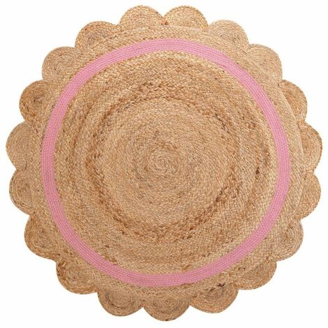 Tapis rond pompons 90 cm jute polycoton Rosaly