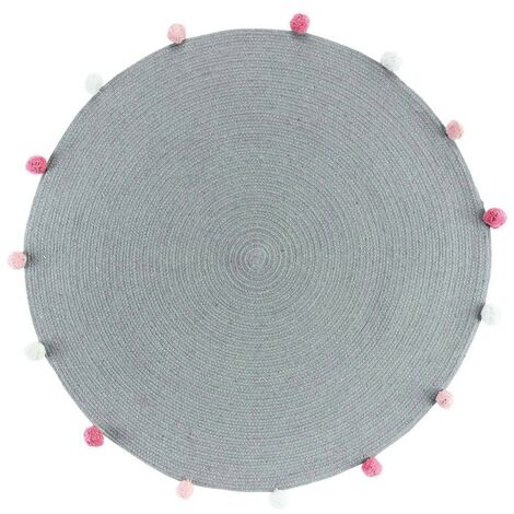Tapis rond pompons 90 cm Pompomparty gris