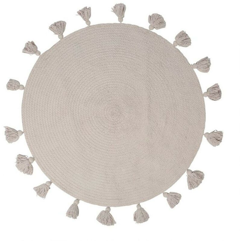 Ostaria - Tapis rond pompons gris coton D90