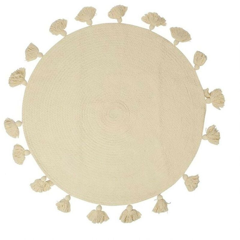 Ostaria - Tapis rond pompons écru coton D90