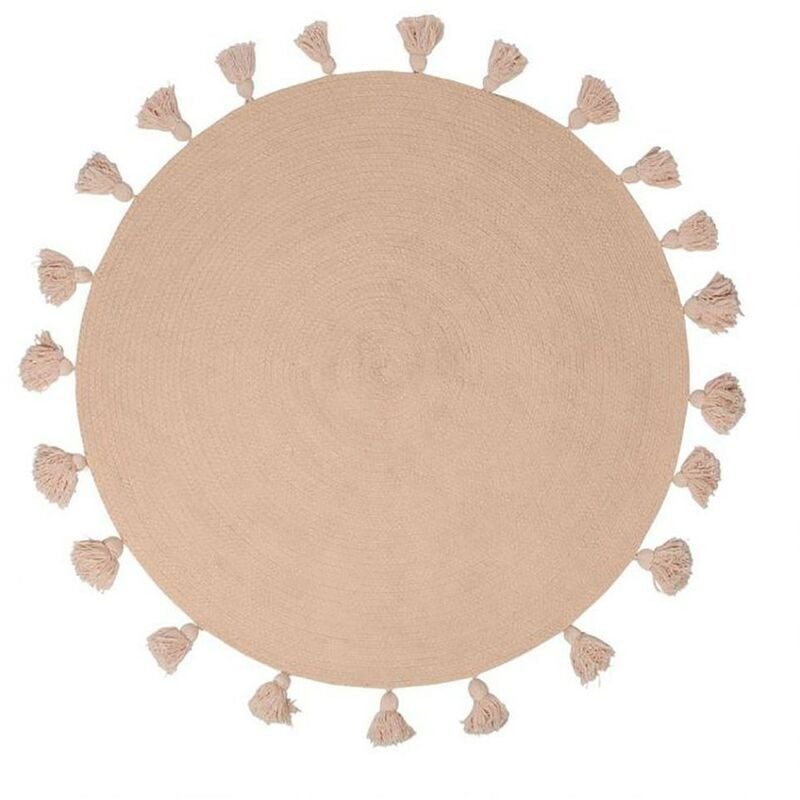 Ostaria - Tapis rond pompons rose coton D90