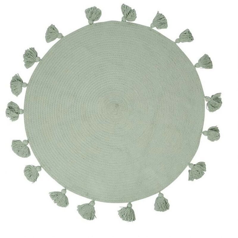Tapis rond pompons vert coton D90