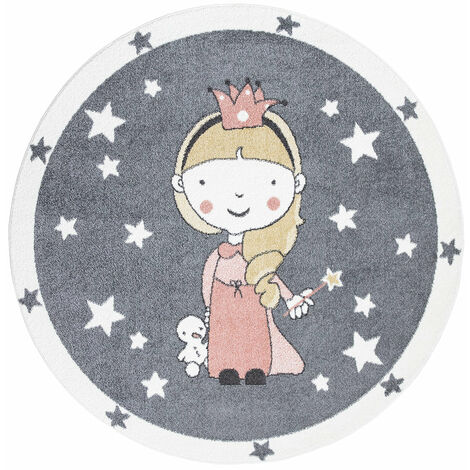 Tapis Rond pour chambre d'enfant Gris et Bordures Blanches (160x160cm)