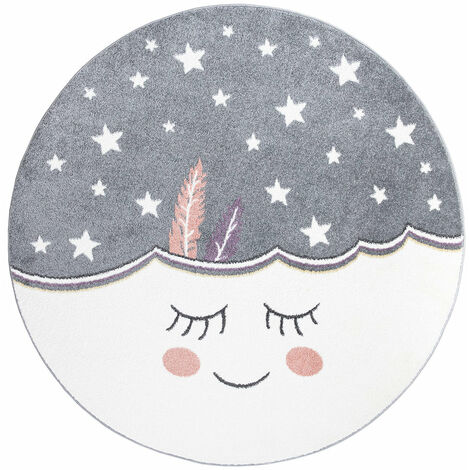 Tapis Rond pour chambre d'enfant Nuage Mignon Gris et Blanc (160x160cm)