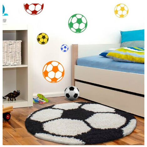 Tapis rond pour enfant shaggy doux Football Noir Ø 120
