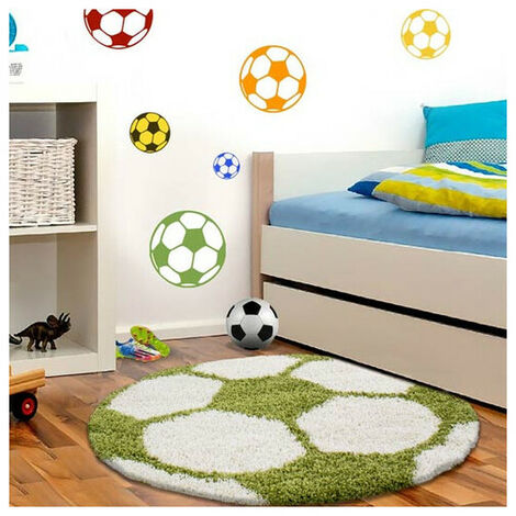 Tapis rond pour enfant shaggy doux Football Vert Ø 120