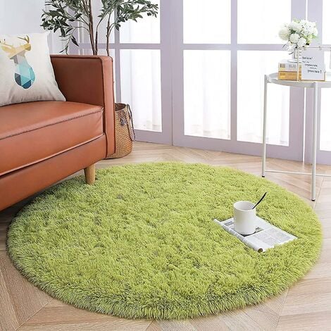 Tapis rond salon tapis de chevet shaggy chambre tapis de grande taille avec fond antidérapant,(vert, 100cm Rund)