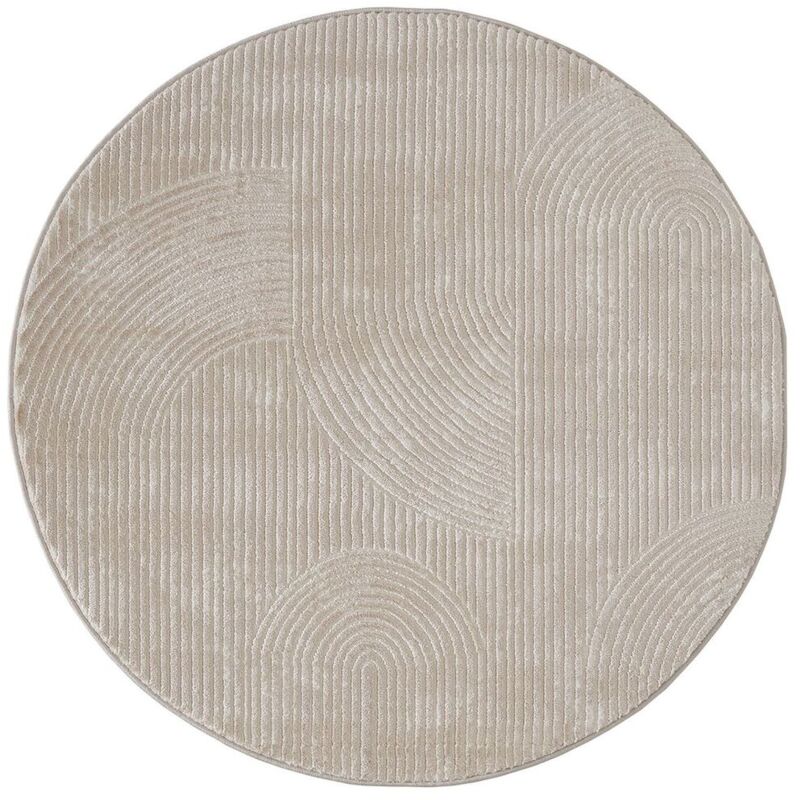 Allotapis - Tapis rond scandinave graphique courtes mèches Taro Beige Ø120