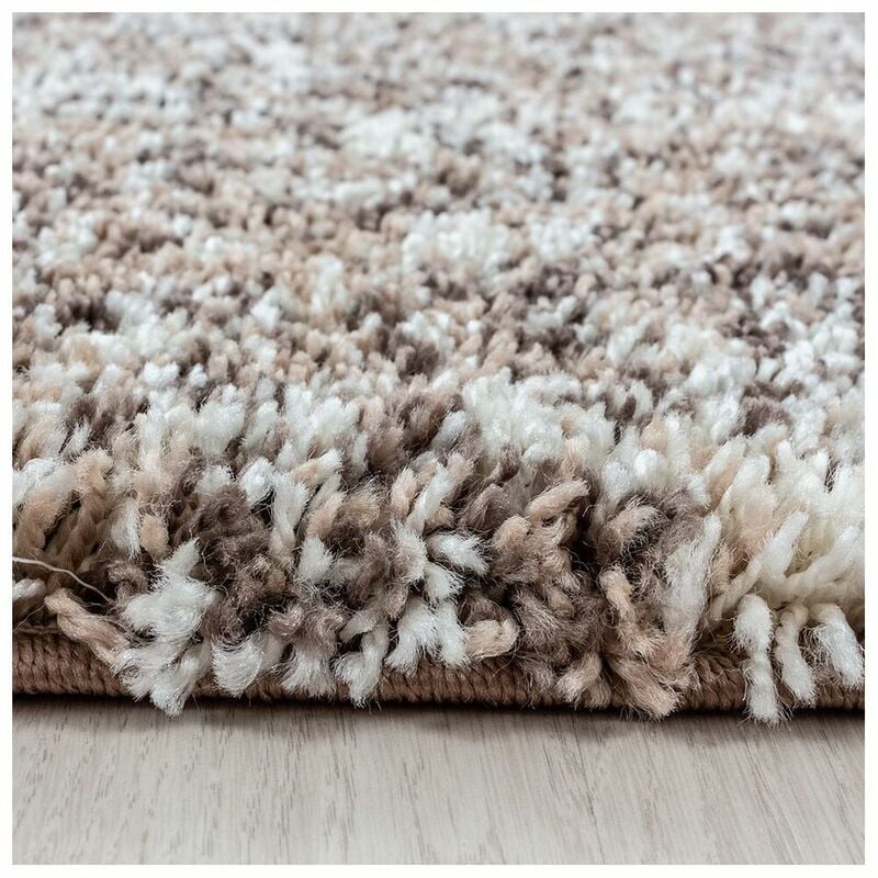 Tapis rond shaggy bicolore moderne Eve Beige Ø 120