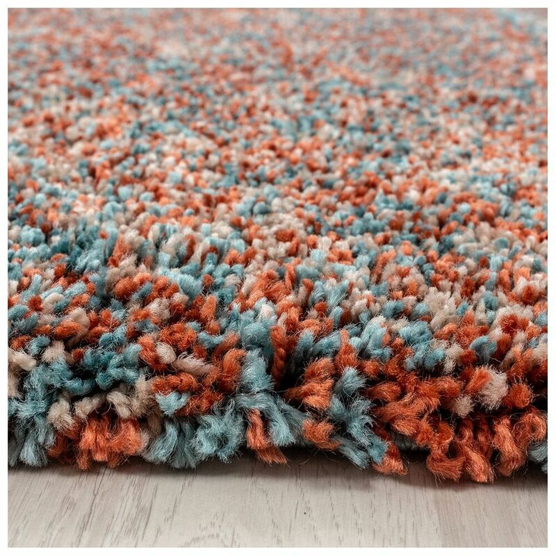 Allotapis - Tapis rond shaggy bicolore moderne Eve Terre cuite ø 80