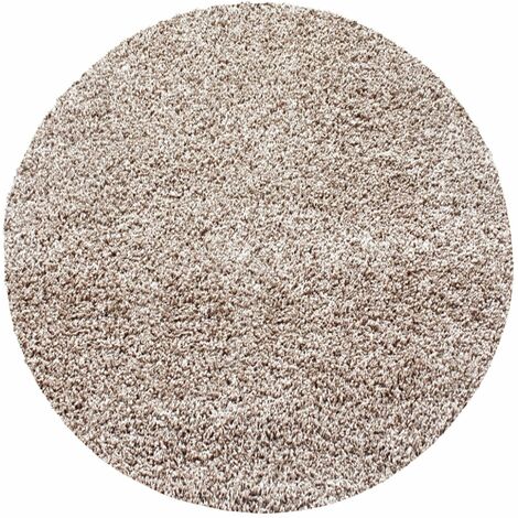 Tapis Rond Shaggy Uni Poils Longs Tapis Salon Chambre (Beige - 200x200cm)