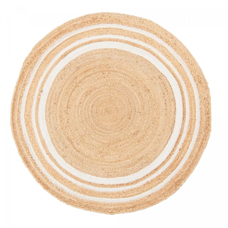 Tapis rond fait main Ø200cm beige en jute motif uni pour grand salon sunny l