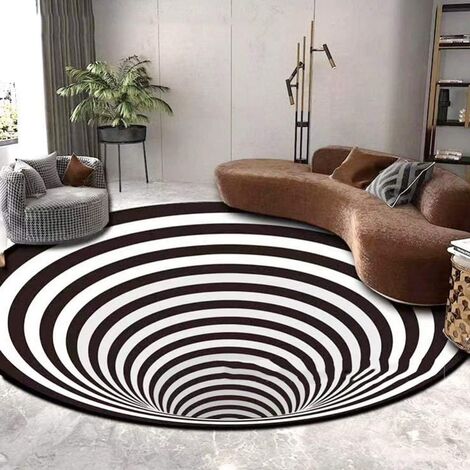Tapis rond, tapis d'illusion d'optique géométrique 3D, tapis de sol antidérapant pour tapis de chambre tapis de salon tapis de restaurant table basse décor à la maison tapis de sol d'art B