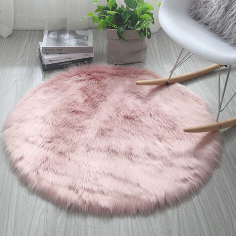 Tapis rond, tapis moelleux pour salon et chambre à coucher, lavable en machine, tapis en peluche artificielle, adapté à la chambre et au salon (rose, 50cm)