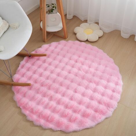 Tapis   Rond - Tapis Poil Long Shaggy Doux - Moquette Décoration Intérieure Lavable - pour SalonEnfant Fille Chambre - Descente de Lit- Diamètre 100cm,Rose