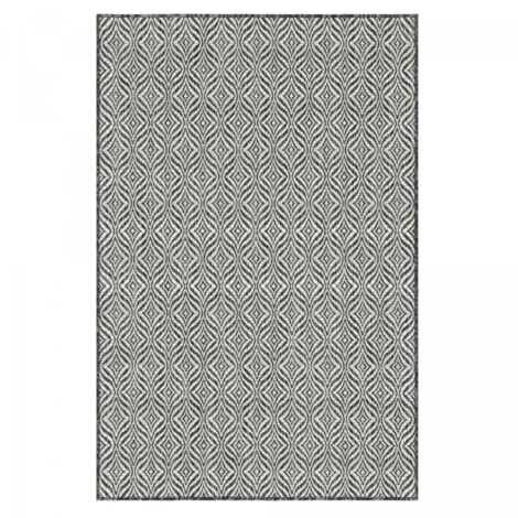 Tapis rond tissé Ø200cm gris et blanc motif faux uni pour salle à manger HAVEN 3