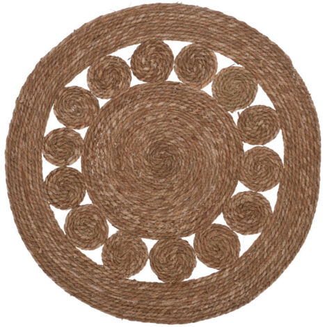 Tapis Rond Tressé en  Jute Motifs Cercles - d80cm