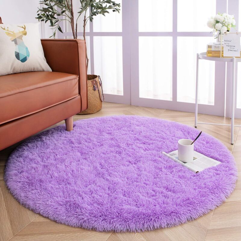 Lling - Tapis ronds moelleux pour chambre à coucher et salon Shaggy Cute Circle Nursery Tapis pour enfants Chambre de bébé et dortoir Filles 4 pieds