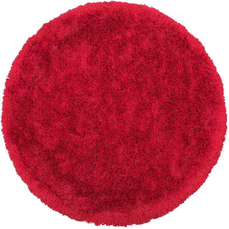Tapis Rond Poil Long Rouge en Polyester et Coton pour Chambre ou Salon au Style Scandinave 140 cm Beliani