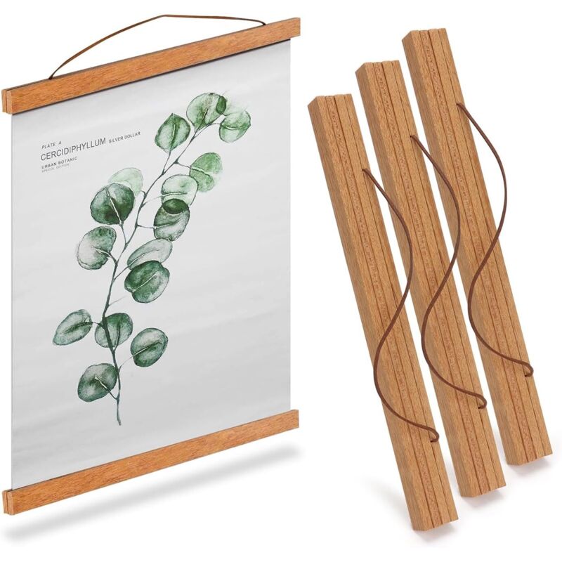 3 pièces A3 Cadre Photo en Bois Magnétique,Cadre Magnétique,Afficheur Magnétique Suspension de Poster Rail pour Suspendre affiches,photos,Dessins