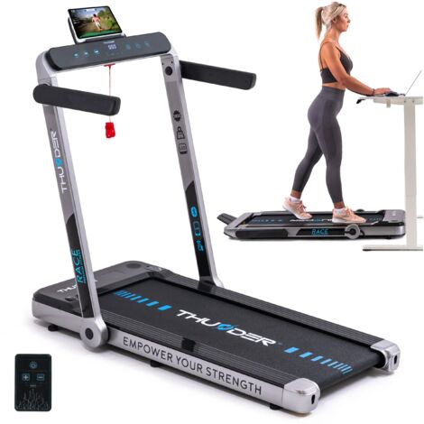 tapis roulant elettrico THUNDER RACE-SILVER 14 km/h velocità regolabile APP Schermo LCD rosso e nero peso massimo 130 kg